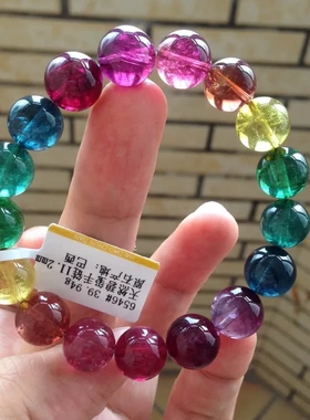 天然巴西老矿水晶珠宝彩虹碧玺手链女款糖果碧玺手串饰品生日礼物