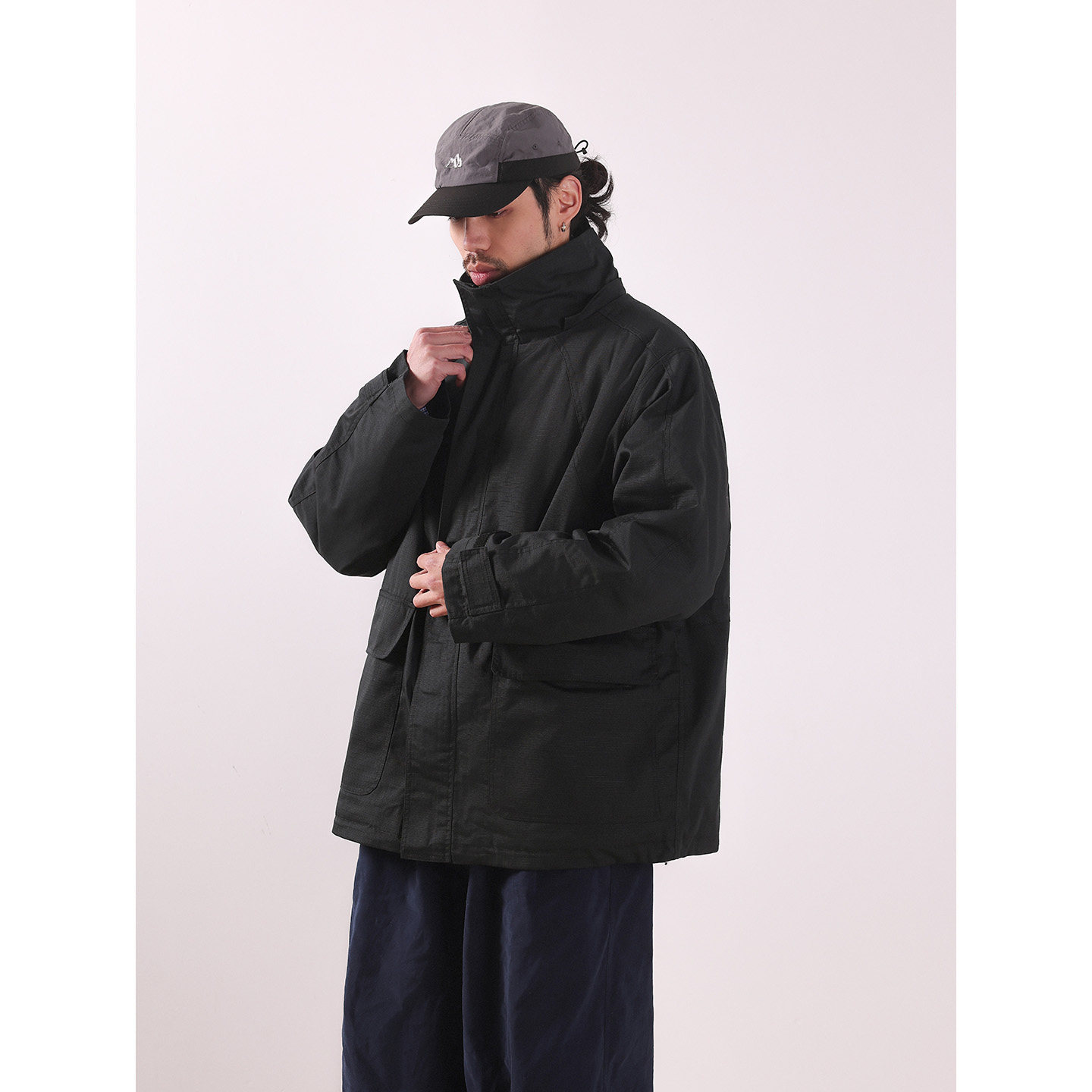 NOEARS春季复古风黑色宽松夹棉工装冲锋衣中长款连帽通勤防风外套,淘宝优惠券,粉丝福利购,淘宝优惠卷