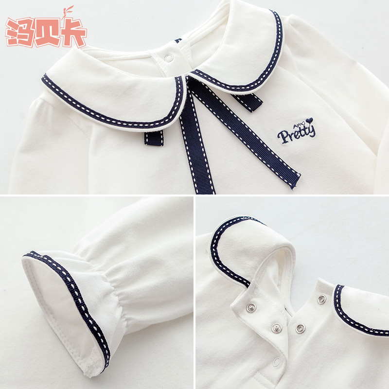 女童白色T恤春秋冬女孩儿中大童装长袖织带打底衫上衣加绒学院风,淘宝优惠券,粉丝福利购,淘宝优惠卷