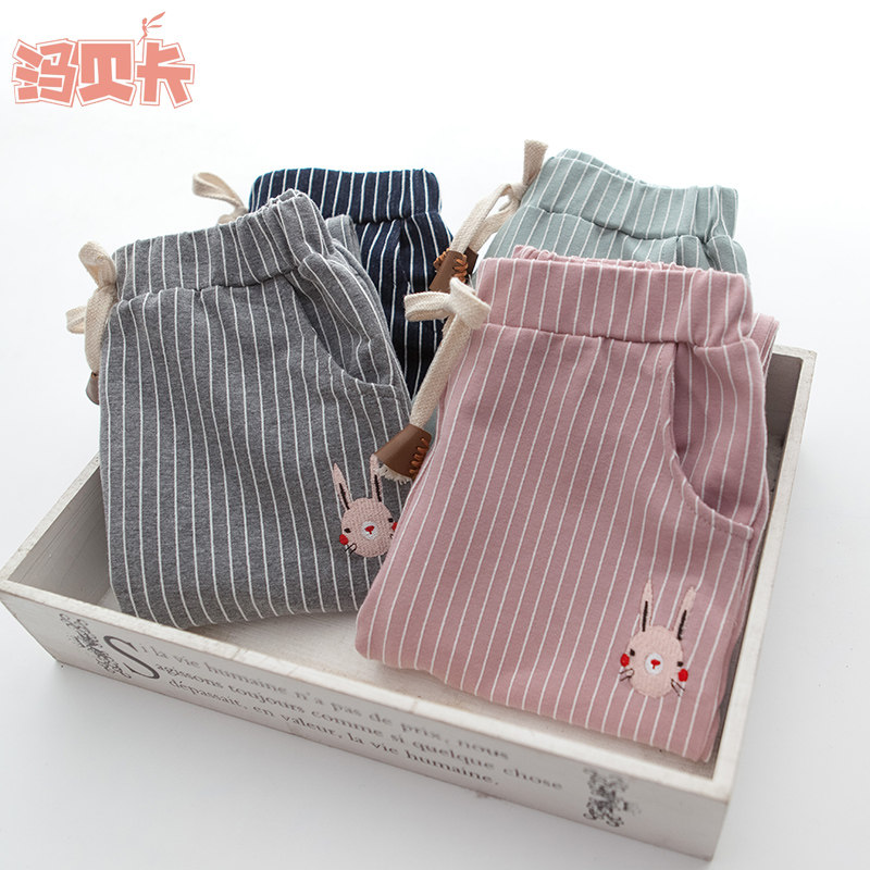 断码清仓女童春秋装长裤韩版小童装裤子条纹宽松休闲裤女孩运动裤