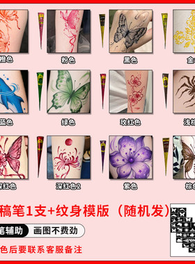 海娜手绘膏海纳模板套装植物成分果汁纹身膏彩绘人体彩绘持久颜料