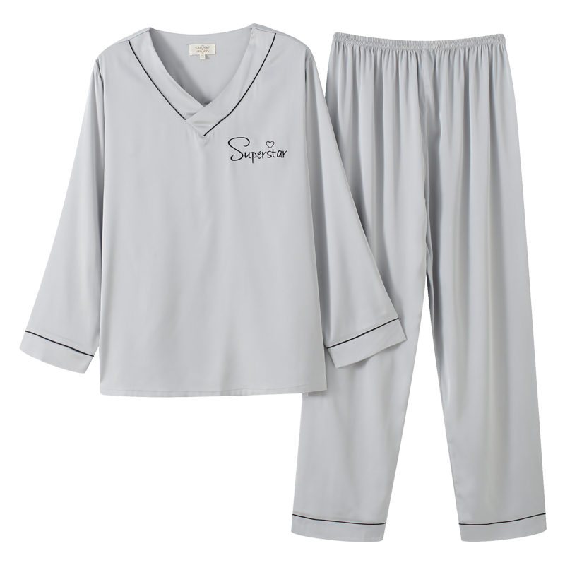 卡欧澜男春秋v领仿真丝绸长袖睡衣 卡欧澜睡衣/家居服套装