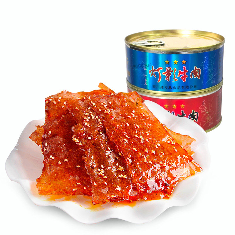 老川东灯影牛肉片80g*5/3盒四川达州特产铁罐装麻辣五香牛肉零食_虎窝淘
