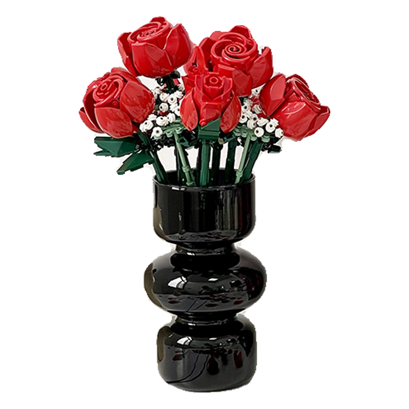 乐高玫瑰花玻璃花瓶黑色10328积木花居家桌面装饰花器情人节礼物