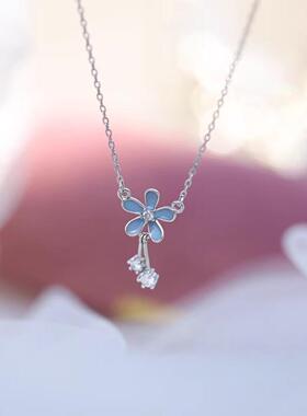 轻奢气质百搭蓝色花朵项链女小众