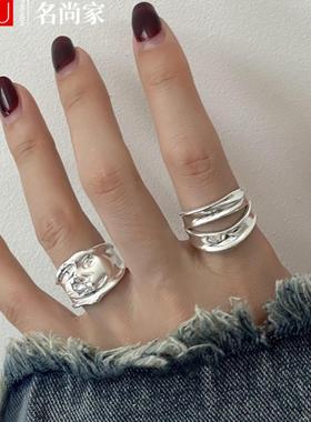 重工宽边不规则戒指女双层几何