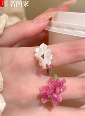 紫罗兰花朵叠戴花卉戒指女生早春