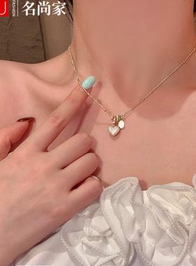 甜美气质双面滴釉爱心吊坠项链女