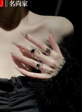 欧美暗黑复古黑色宝石蜘蛛指甲戒