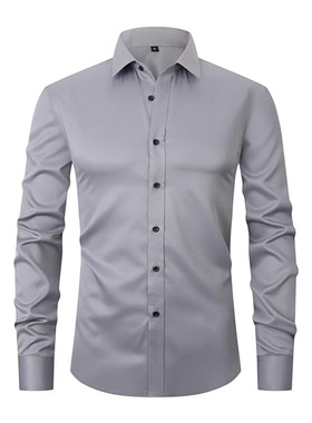 Men's Solid Color Long Sleeve Business Shirt男装长袖商务衬衫