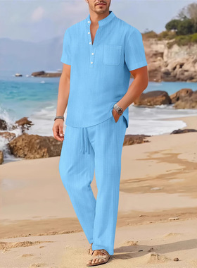 Men's loose casual short-sleeve and long pants set休闲男套装