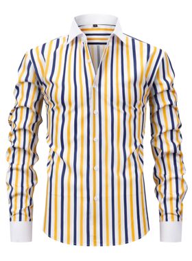 Men's Striped Long-Sleeve Casual Shirt男条纹长袖休闲上衣衬衫