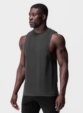 Men's sleeveless gym T-shirt, round neck   健身无袖男t恤圆领
