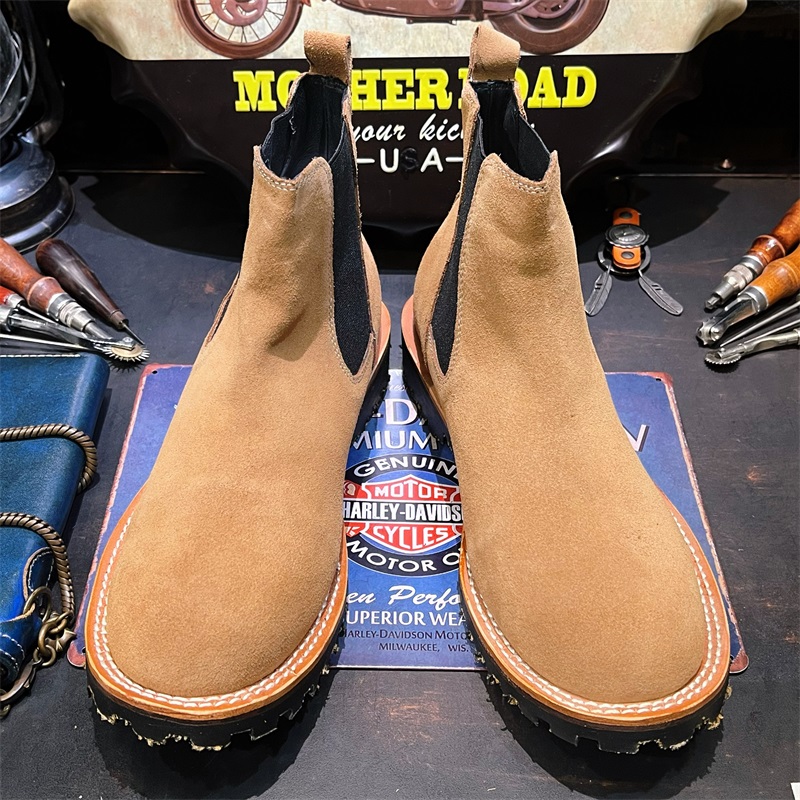 固特异美式复古真皮工装鞋英伦风翻毛牛皮切尔西靴马丁伞兵短靴男 - 图2