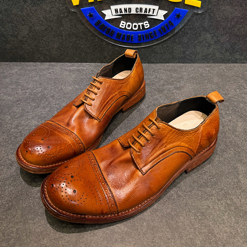 高端水洗纯圆头层植鞣牛皮鞋男款通勤英伦风布洛克德比鞋复古真皮 - 图3