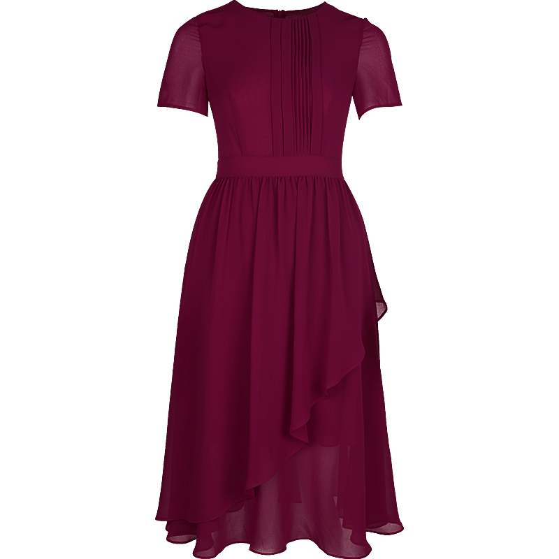 嘉瓦娜裙子女2024新款酒红色连衣裙夏季收腰显瘦雪纺裙中长款气质