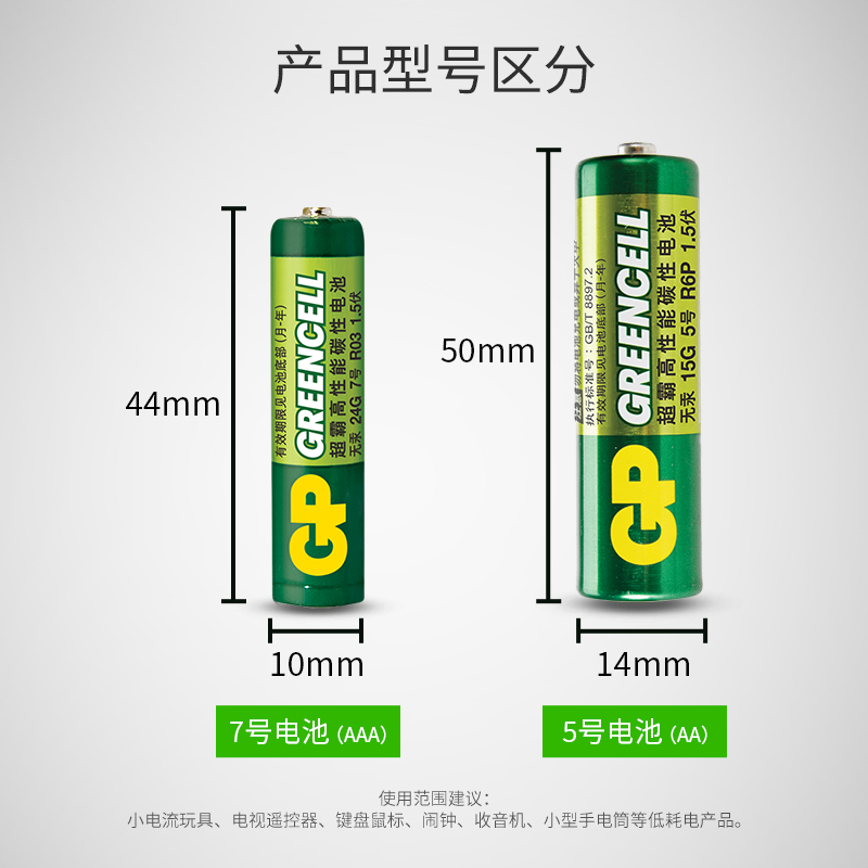 GP超霸5号7号绿超高性能干电池 五号七号正品官方旗舰店碳性空调电视遥控器小米体重秤电池鼠标键盘家用专用 - 图3