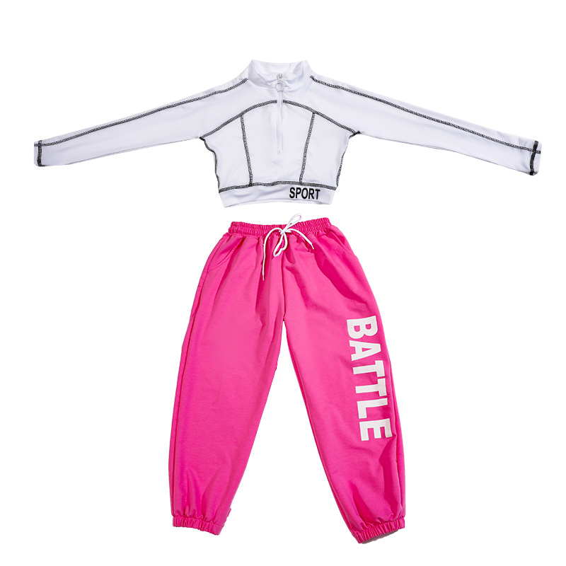 爵士舞服装女童时髦演出服上衣儿童街舞嘻哈衣服女孩练功服少儿酷 - 图3