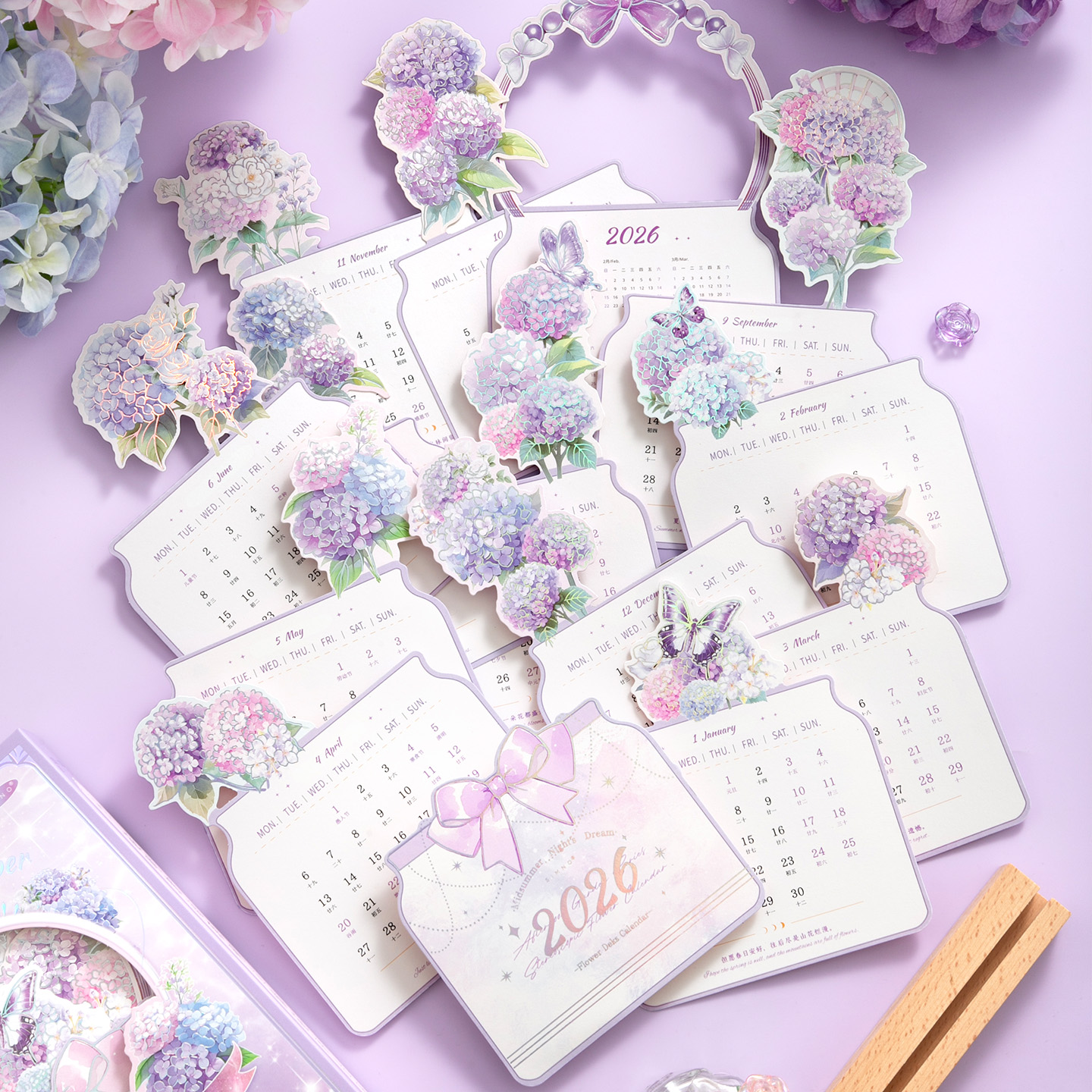 花卉日历2026年新款木质台历2025年文艺清新花束异形日历立体插画日程计划表创意办公桌面摆件教师节送礼月历 - 图2