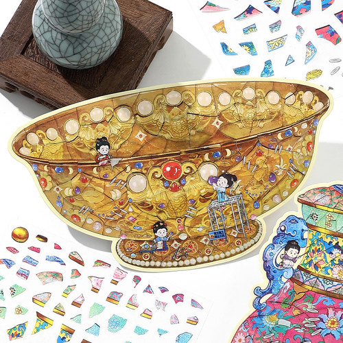 infeelme造景贴纸旧物修复师超大版拼图瓷器贴画金玉碗微缩场景合集本如意瓶大号大版古风3D立体小屋玩具女孩 - 图2