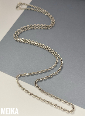 梅卡S925纯银太角链男女款项链复古作旧镀白金链子质感吊坠十字链