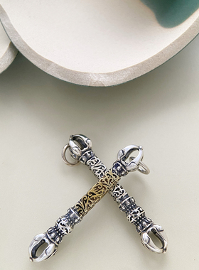 梅卡s925纯银降魔杵男女款民族风项链吊坠个性饰品藏式金刚杵挂件