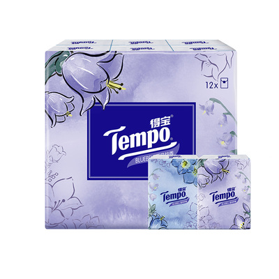 Tempo得宝手帕纸蓝风铃香印花4层加厚香氛便携装擦手纸小包纸巾