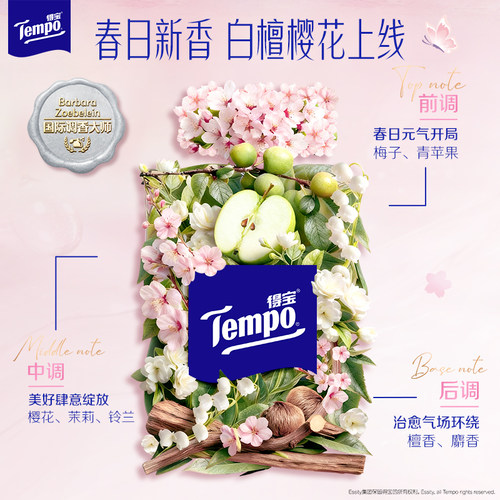 【任选】得宝樱花/雪松抽纸湿巾新白檀樱花/雪松玫瑰味纸手帕纸巾 - 图1