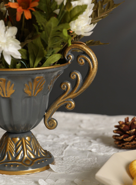 餐桌装饰摆件客厅糖果复古托盘轻奢铁艺水果盘欧式单层点心盘蛋糕