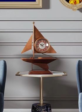 2025新款立体座钟复古铁艺帆船台钟表创意家用客厅咖啡厅酒吧摆件