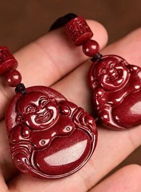 原矿精品紫金砂真品朱砂吊坠弥勒大肚佛项链毛衣链蛇年民族风饰品
