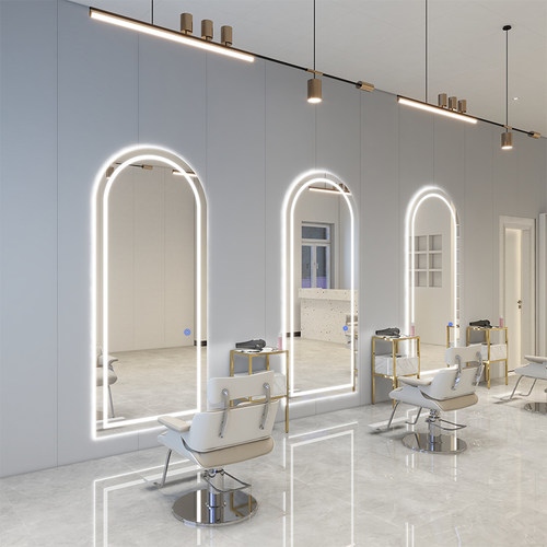 理发店镜台美发店镜子发廊专用壁挂式网红带灯单面挂墙烫染剪发镜 - 图1