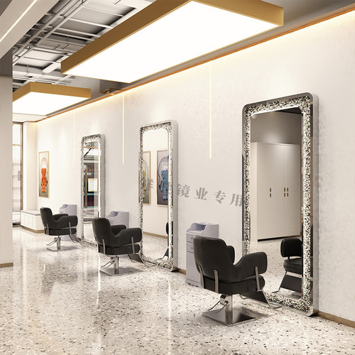 理发店镜台美发店镜子发廊专用壁挂式网红带灯单面挂墙烫染剪发镜 - 图2