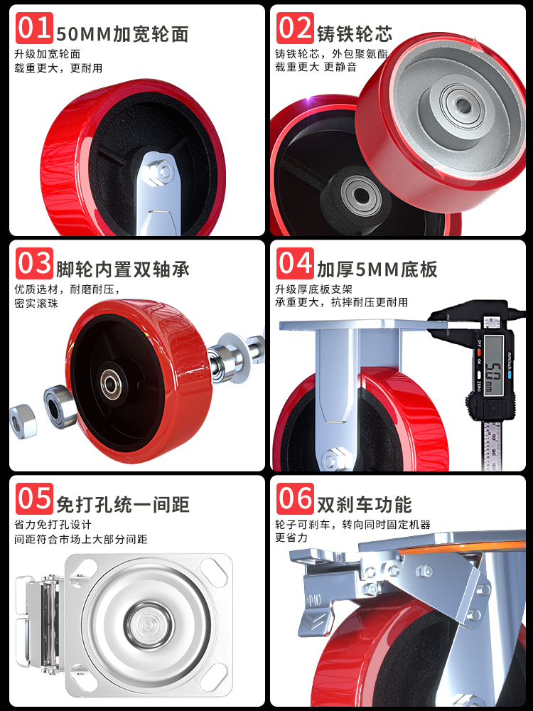 板车手推车拉货吨工业聚氨酯万向轮实心想6寸超重型5承重脚轮轮米 - 图1
