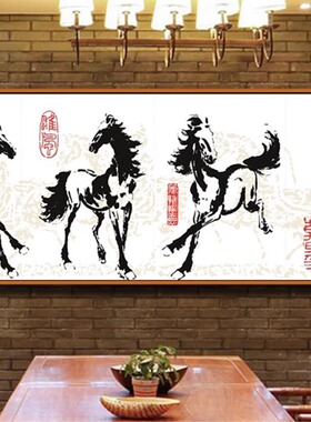 装饰画富水长流中式风旺宅背景墙