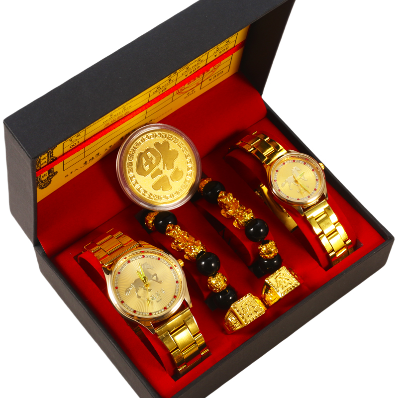 蛇年绝版典藏沙金机械情侣表八件一盒生肖守护招财转自动手表男女 - 图0