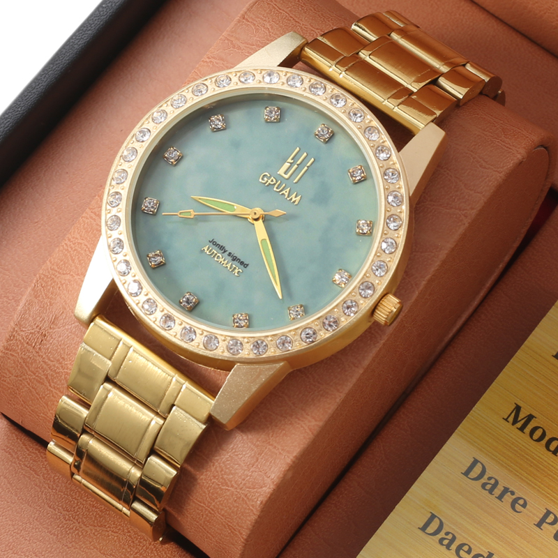 翡翠玉石情侣机械表大表盘镶钻男手表女自动机芯高级珠宝奢华腕表 - 图1