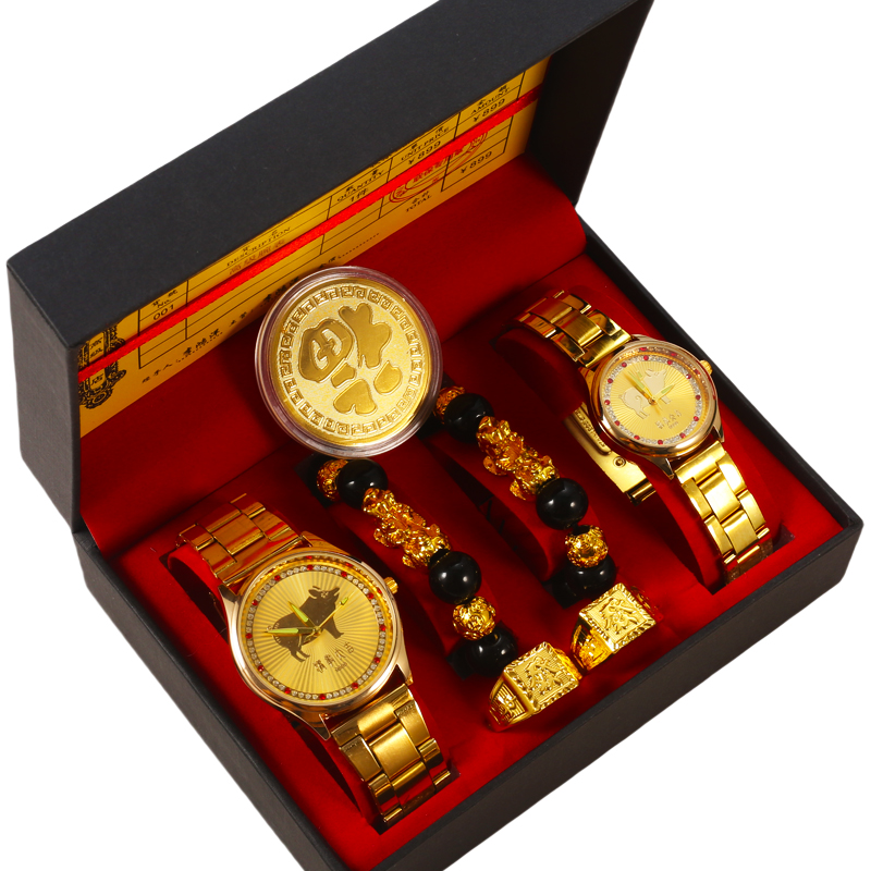 蛇年绝版典藏沙金机械情侣表八件一盒生肖守护招财转自动手表男女 - 图3