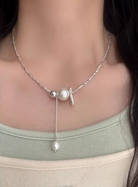 2026新款早春不规则串珠流苏法式时尚仿碎银项链女轻奢气质锁骨链