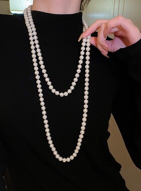 法式优雅几何花朵珍珠项链配饰女时尚设计感毛衣链轻奢感项饰