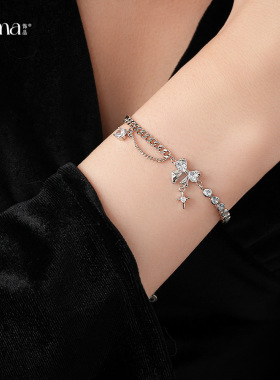 锆石蝴蝶结芒星不对称抽拉式手链小众设计冷淡风手环时尚百搭手饰