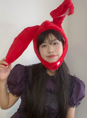 长耳朵兔子头套帽子拍照表演可爱