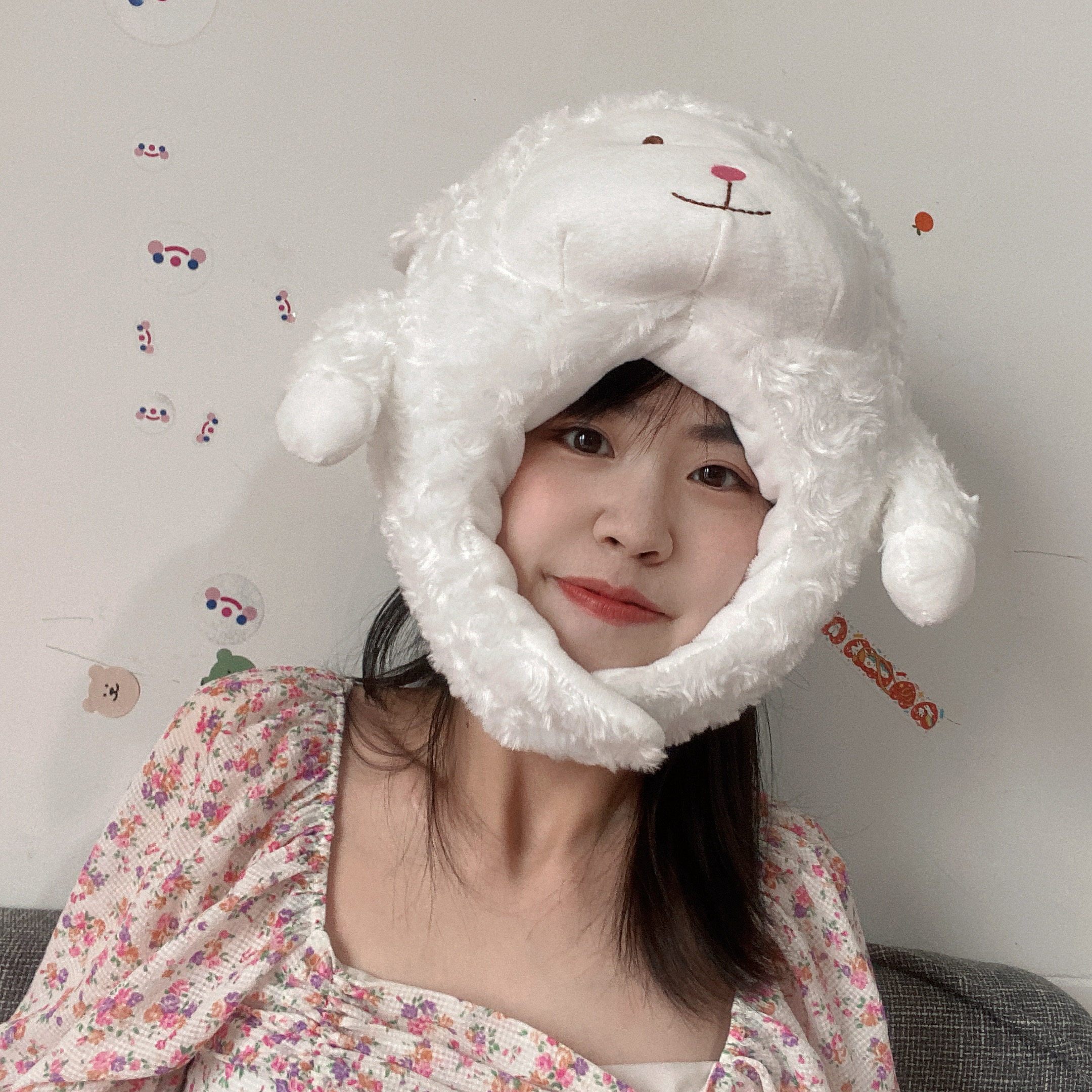 日韩ins少女心可爱搞怪白色绵羊头套帽子羊羔表演生日拍照道具