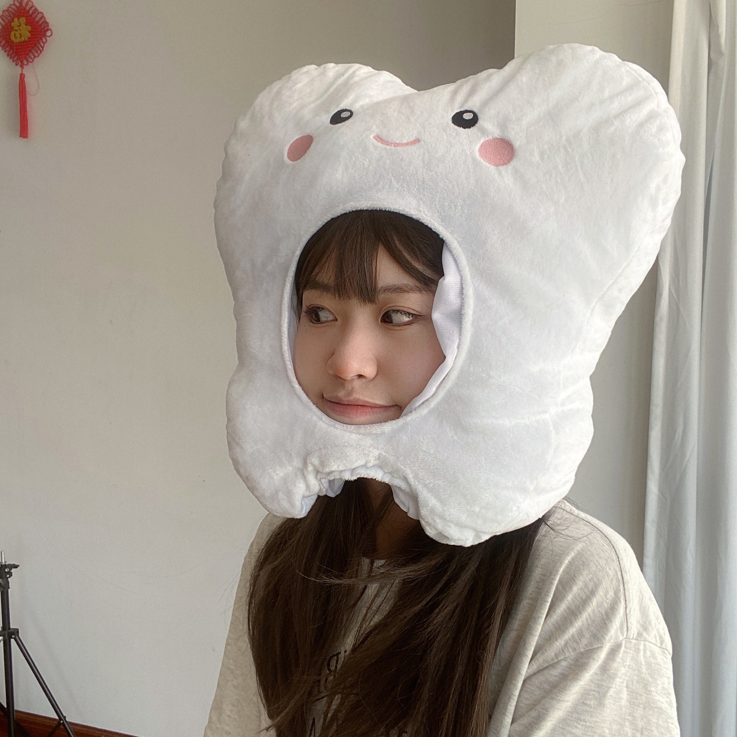一颗大白牙齿 可爱搞怪卡通牙齿头套帽子爱护牙齿宣传表演拍照