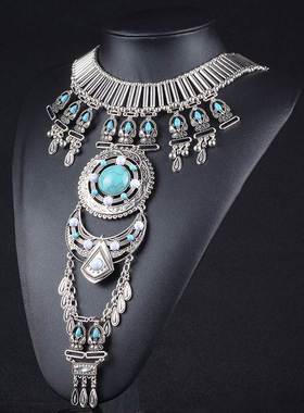 Fashion new exaggerated retro gem ethnic style necklace项链
