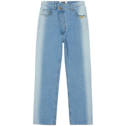 代购EENK 22春夏 不对称水洗高腰直筒牛仔长裤 - 图3