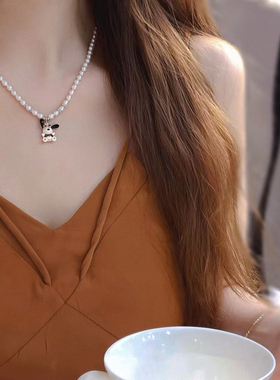 珍珠项链淡水真珍珠锁骨链正品强光可爱帕恰狗吊坠送女友礼物