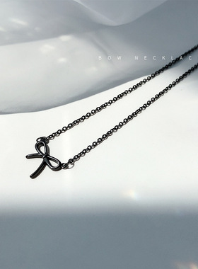 925纯银黑色蝴蝶结项链简约气质学生锁骨链女潮ins酷淡风