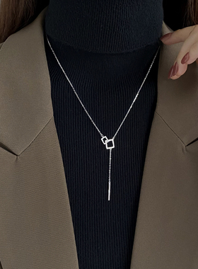 925纯银项链女秋冬毛衣链小众设计感几何锁骨链长款吊坠潮2025年