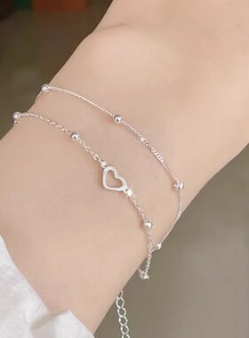 S925纯银双层爱心手链女轻奢小众精致高颜值学生党叠戴2025年新款